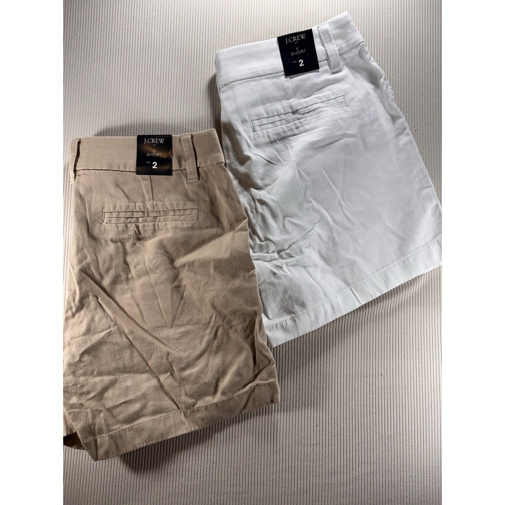 2 Pr. J. Crew Women's Cotton Chino Short 5" Inseam White & Khaki Size 2 NWT